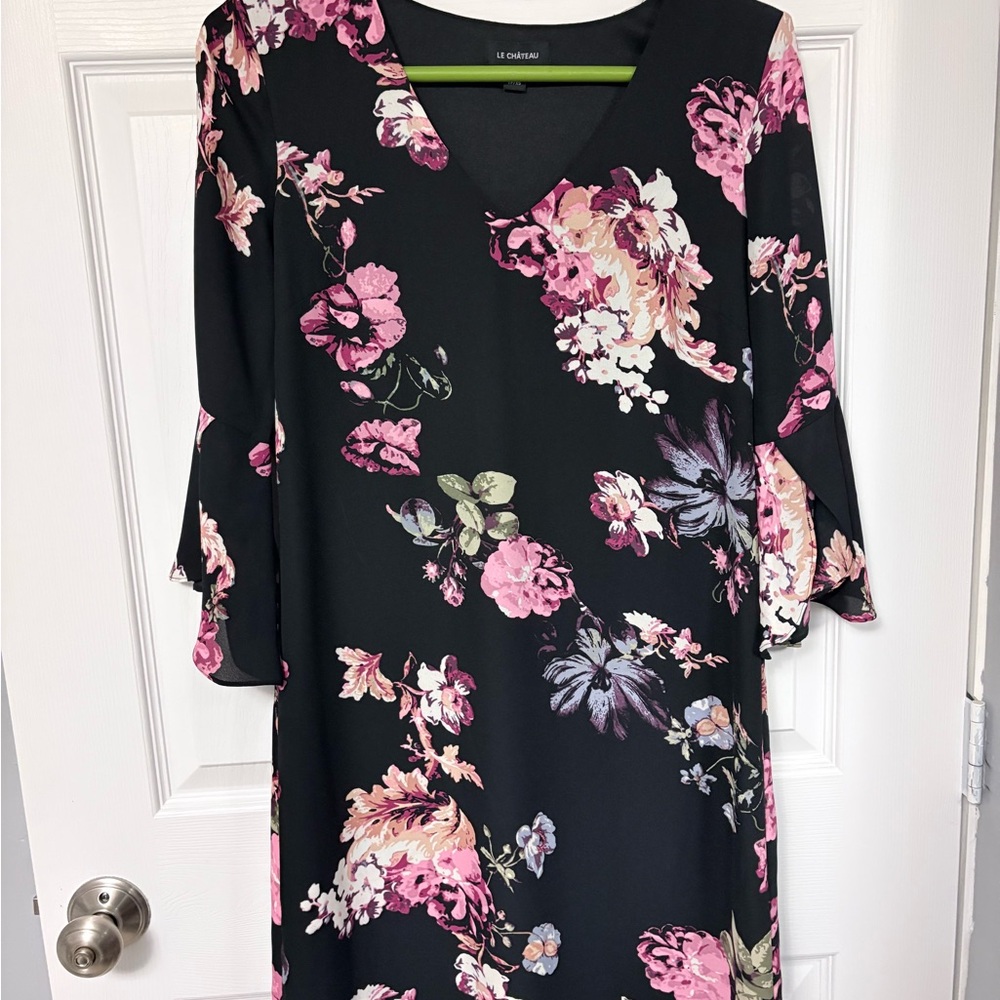 le chateau Black Floral V-Neck Midi Dress